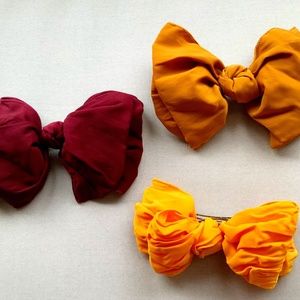 LOT 3 BEAUTIFUL VINTAGE KNOTTED DOUBLE LAYERED LARGE 6” HAIR BOWS ACCESSORIES